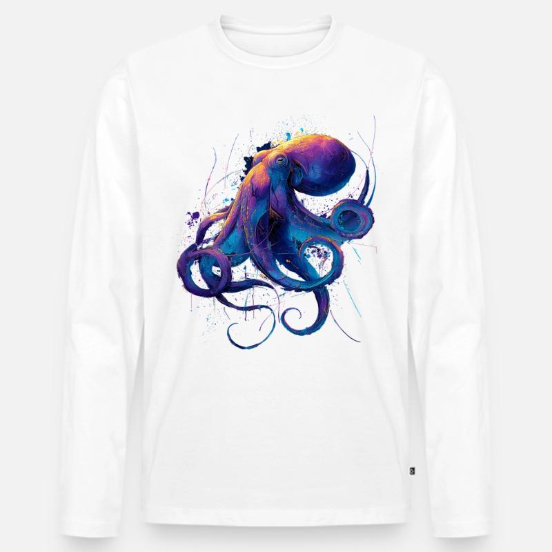 Neon Oktopus Splatter - Männer Premium Bio Langarmshirt - Weiß