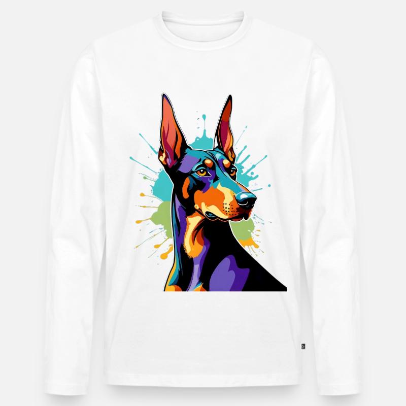 Farbexplosion Dobermann - Männer Premium Bio Langarmshirt - Weiß