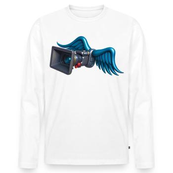 ANGELIC CAM – Ton & Bild - Männer Premium Bio Langarmshirt - Weiß - Vorne - Nico (187cm)
