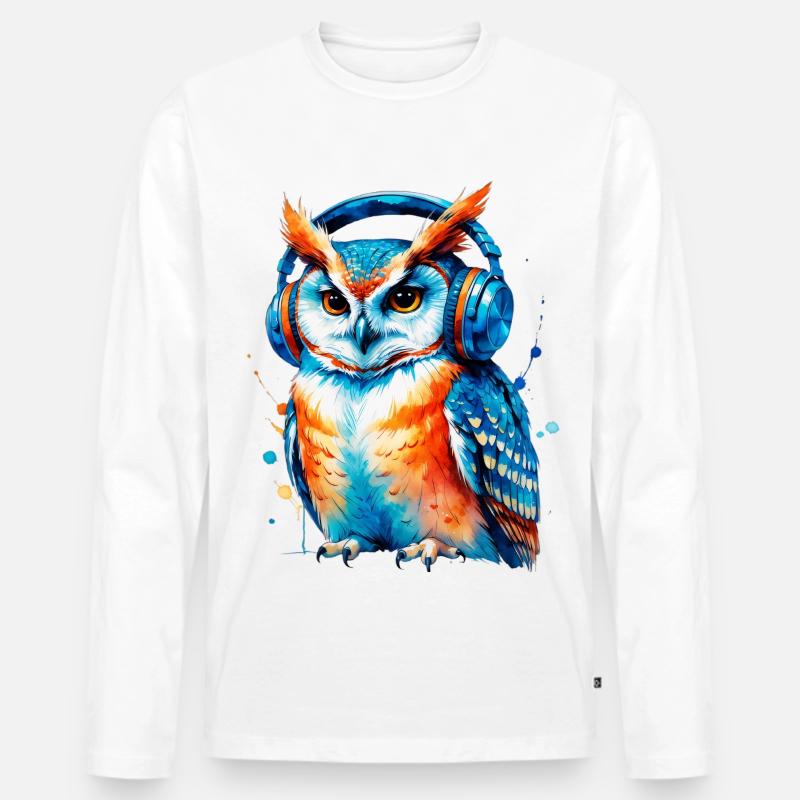 Kopfhörer Eule in Farbenspiel - Männer Premium Bio Langarmshirt - Weiß