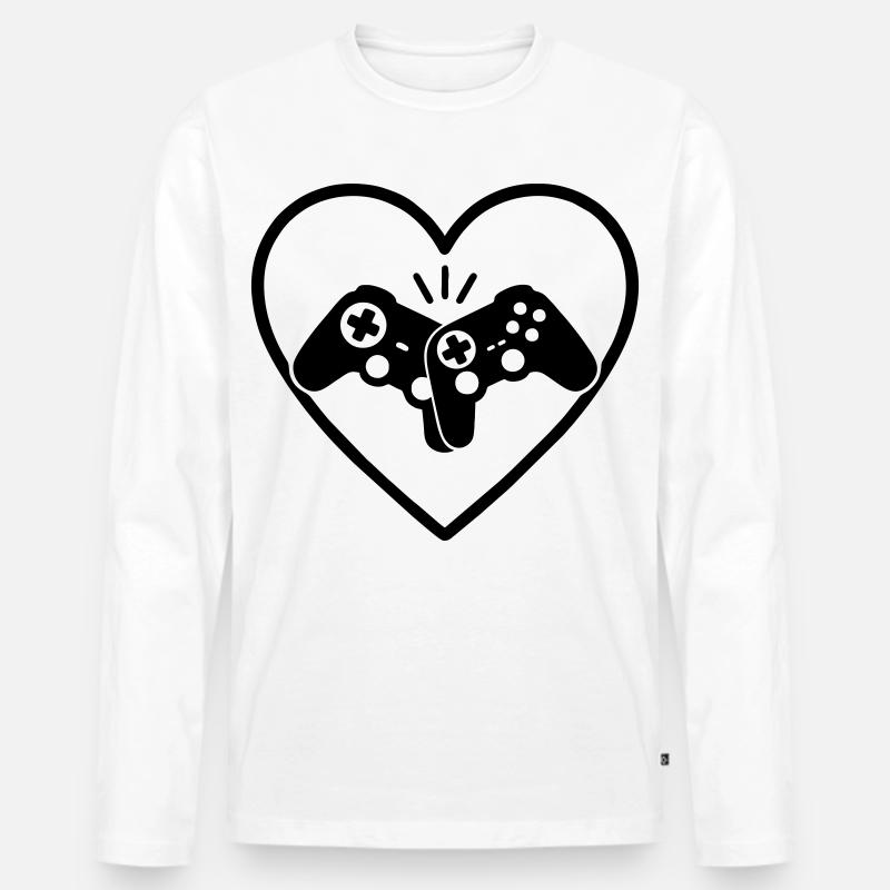 Gamecontroller Herz Gamer Liebe Geschenk - Männer Premium Bio Langarmshirt - Weiß