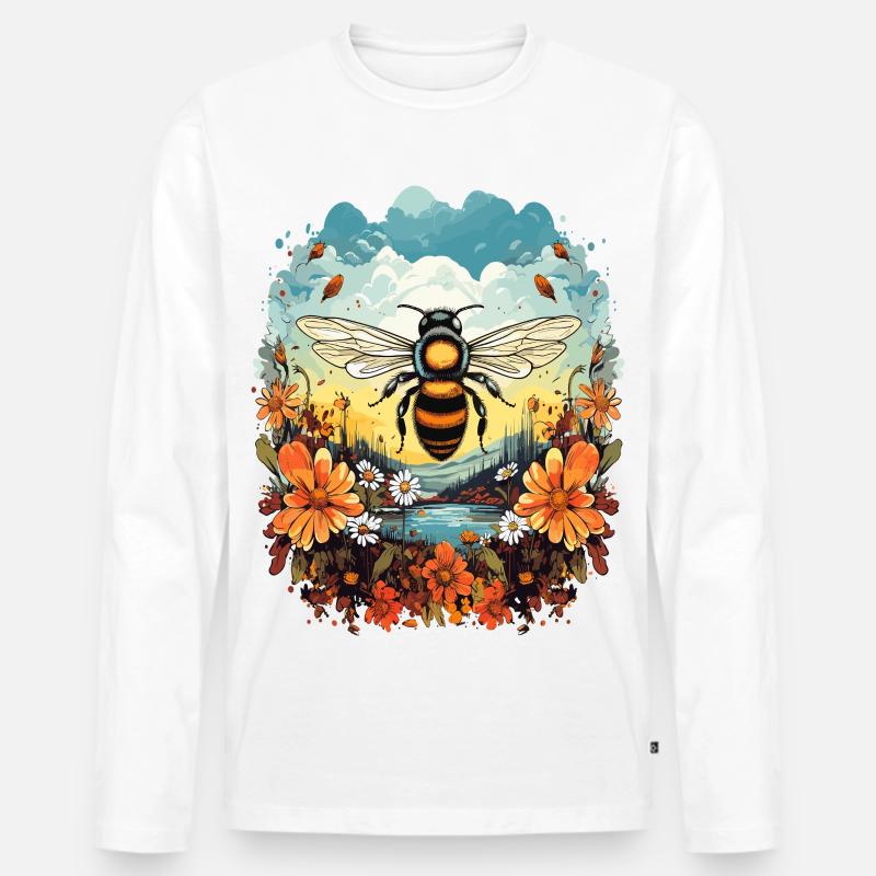 Bienenlicht über Blütenwiese - Männer Premium Bio Langarmshirt - Weiß