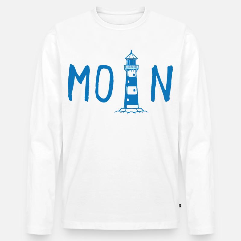 Moin mit Leuchtturm - Männer Premium Bio Langarmshirt - Weiß