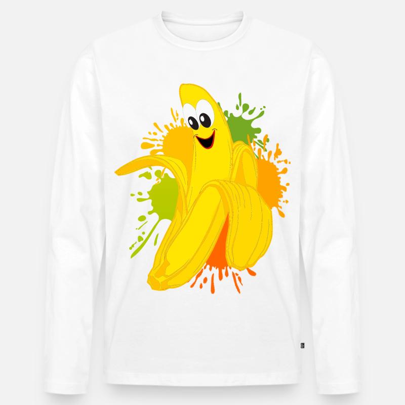 Fröhliche Bananen Farbexplosion - Männer Premium Bio Langarmshirt - Weiß