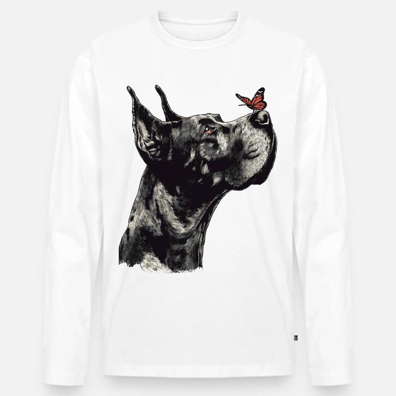 Dogge mit rotem Schmetterling - Männer Premium Bio Langarmshirt - Weiß
