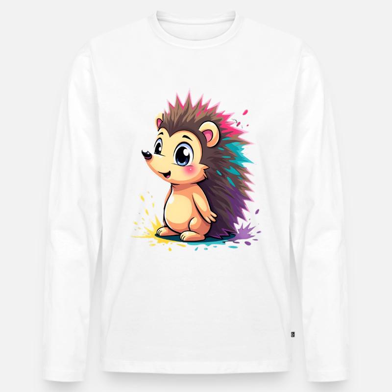Regenbogenstachel Igelchen - Männer Premium Bio Langarmshirt - Weiß