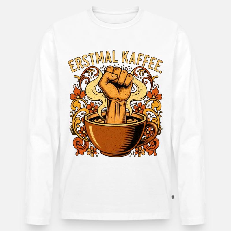 Erstmal Kaffee Faust Statement - Männer Premium Bio Langarmshirt - Weiß