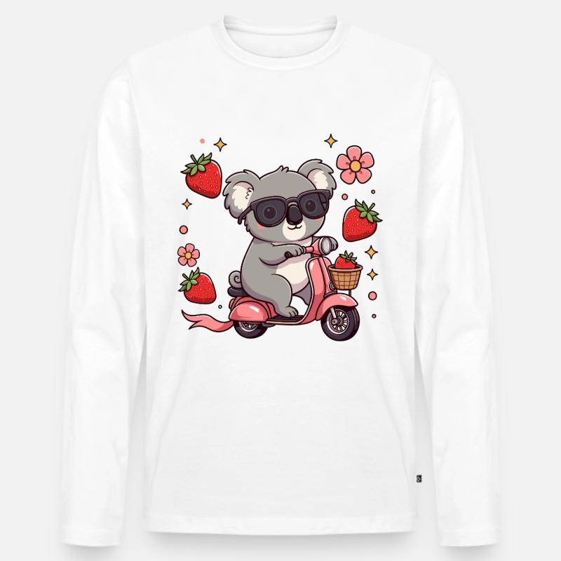 Cooler Koala-Rollerfahrer Kawaii Sommerkunst - Männer Premium Bio Langarmshirt - Weiß
