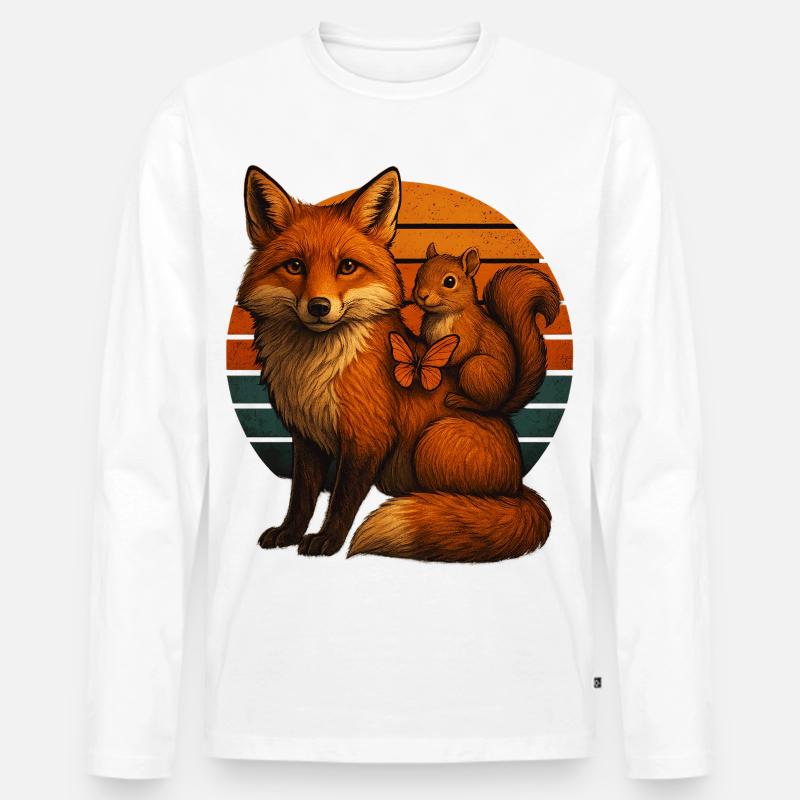 Fuchs Eichhörnchen Retro Tierfreunde - Männer Premium Bio Langarmshirt - Weiß