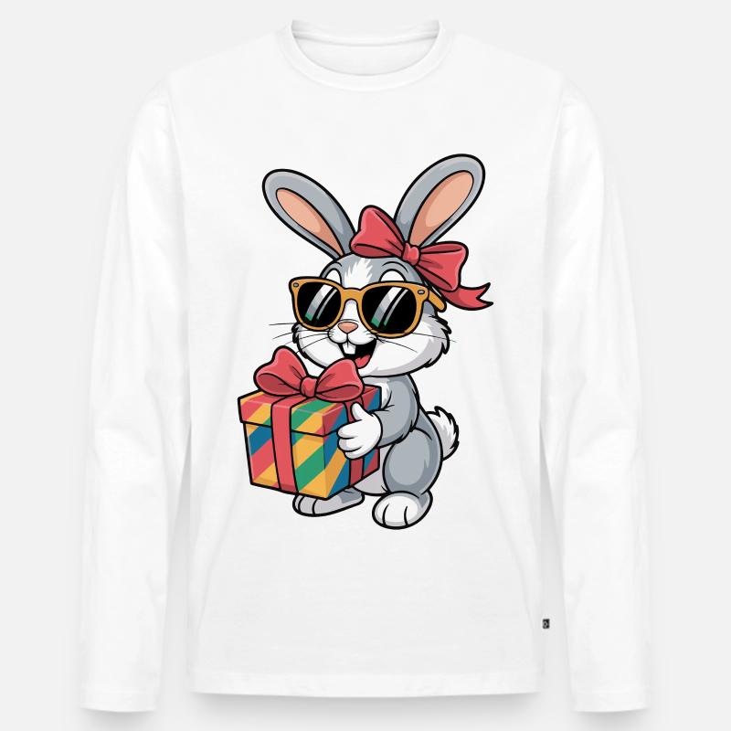 Fröhlicher Hase mit Geschenk - Männer Premium Bio Langarmshirt - Weiß