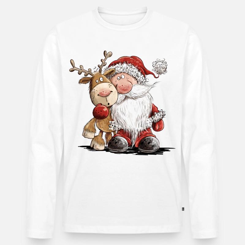 Buffo Babbo Natale e le sue renne - Maglia a manica lunga ecologica premium da uomo - bianco