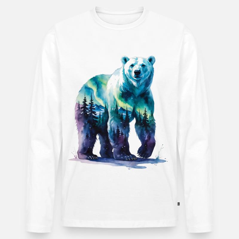 Wasserfarbener Polarbär Waldlandschaft - Männer Premium Bio Langarmshirt - Weiß