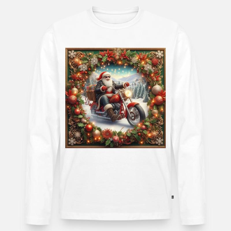 Weihnachtsmann auf einem gerahmten Motorrad - Männer Premium Bio Langarmshirt - Weiß