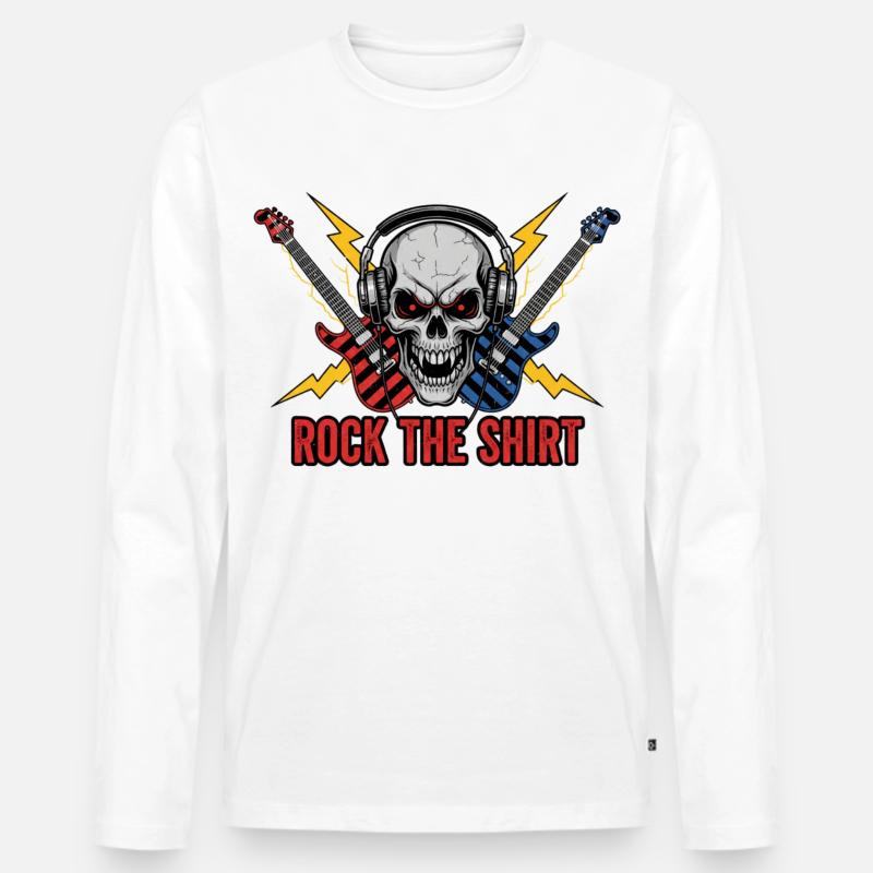 Tshirt Schädel Rock Gitarren Kopfhörer - Männer Premium Bio Langarmshirt - Weiß