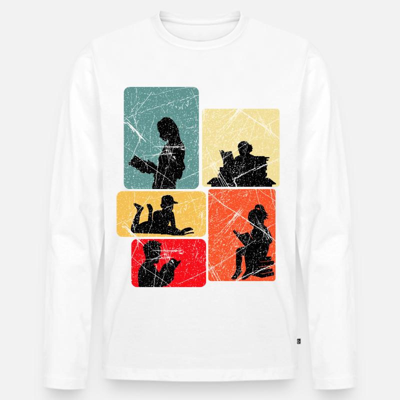 Lesende Silhouetten im Farbblockdesign - Männer Premium Bio Langarmshirt - Weiß