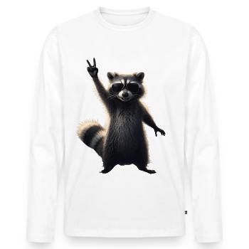 Cooler Waschbär mit Sonnenbrille Motiv - Männer Premium Bio Langarmshirt - Weiß - Vorne - Nico (187cm)
