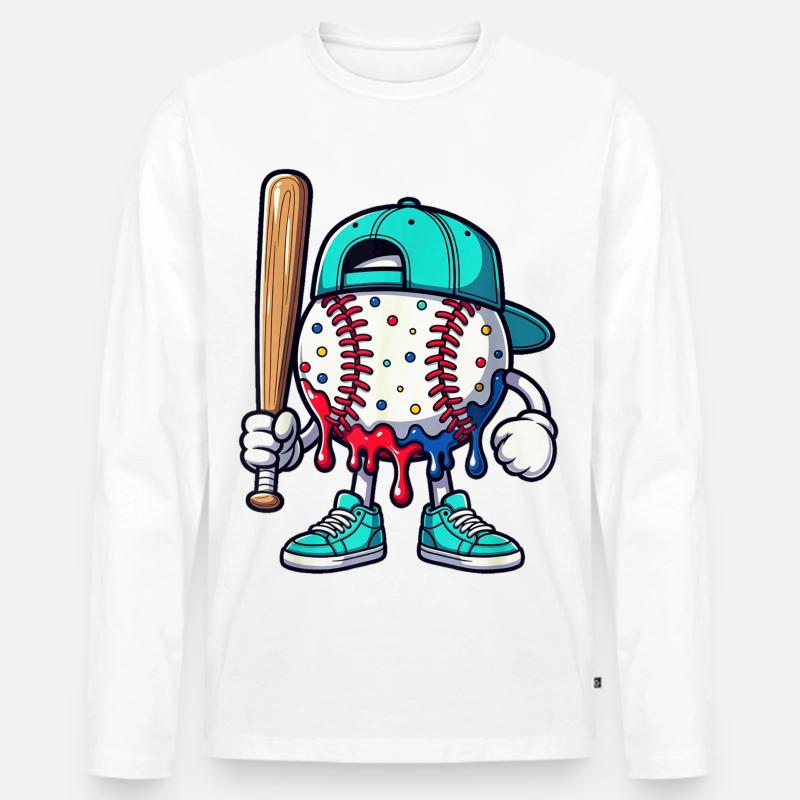 Schmelzendes Baseball-Maskottchen mit Schläger - Männer Premium Bio Langarmshirt - Weiß