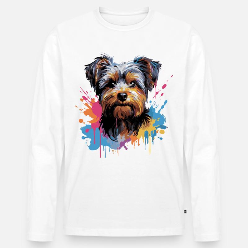 Yorkshire Terrier Splash Style - Männer Premium Bio Langarmshirt - Weiß