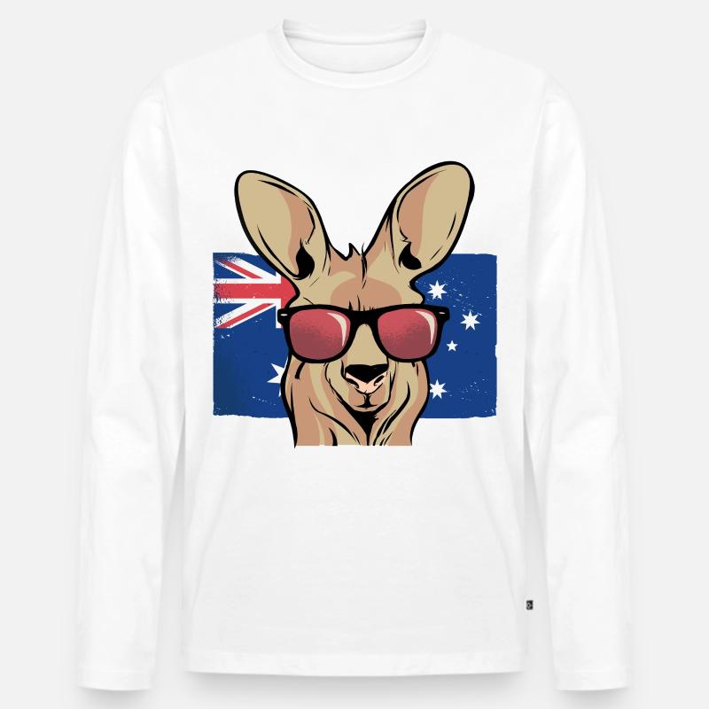 Känguru mit Sonnenbrillen Aussie Flagge - Männer Premium Bio Langarmshirt - Weiß