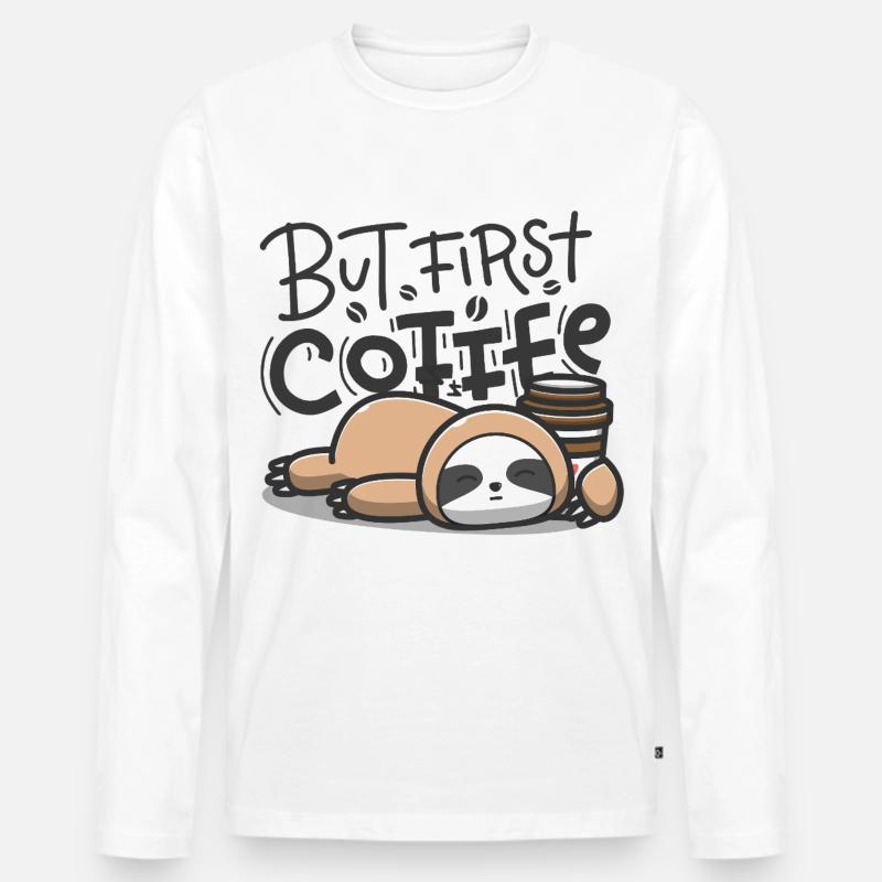 But First Coffee Schlafender Sloth - Männer Premium Bio Langarmshirt - Weiß