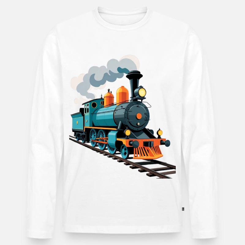 Dampflok Farbexplosion - Männer Premium Bio Langarmshirt - Weiß