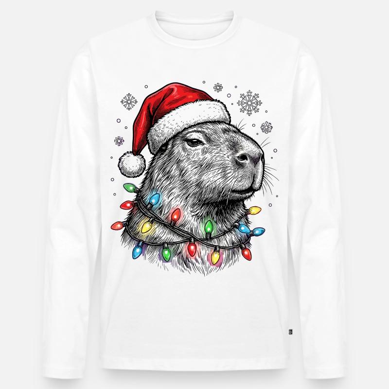 Süßes Capybara mit Weihnachtsmütze Christmas - Männer Premium Bio Langarmshirt - Weiß