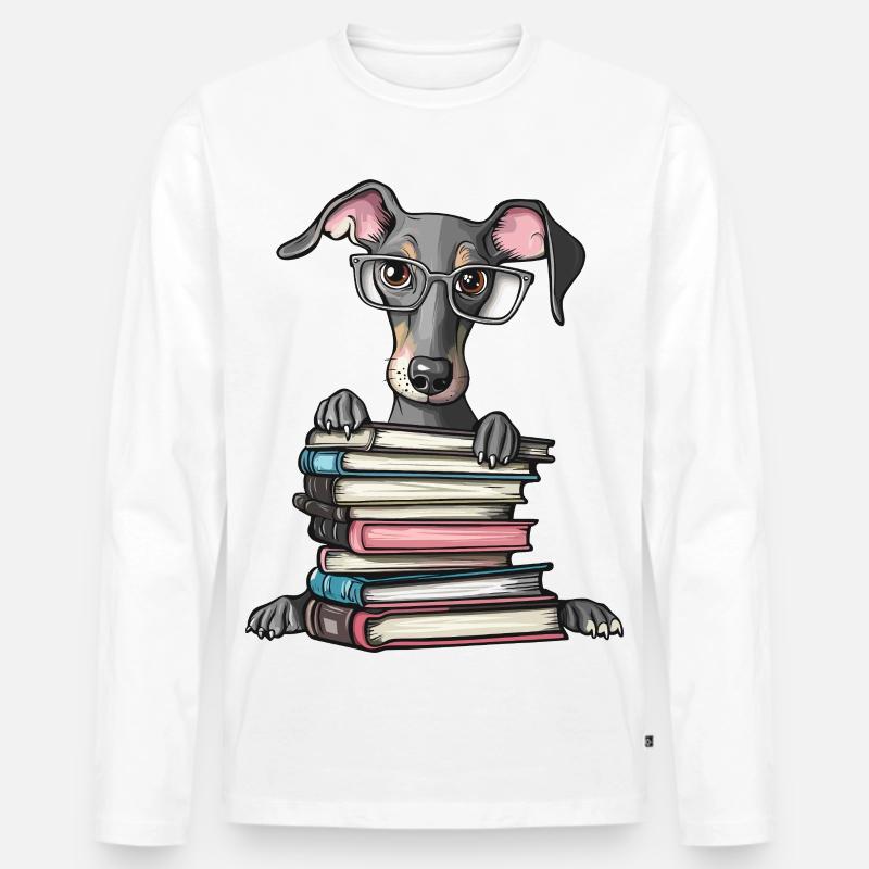 Süßes Windhund-Lesebuch mit Brille - Männer Premium Bio Langarmshirt - Weiß