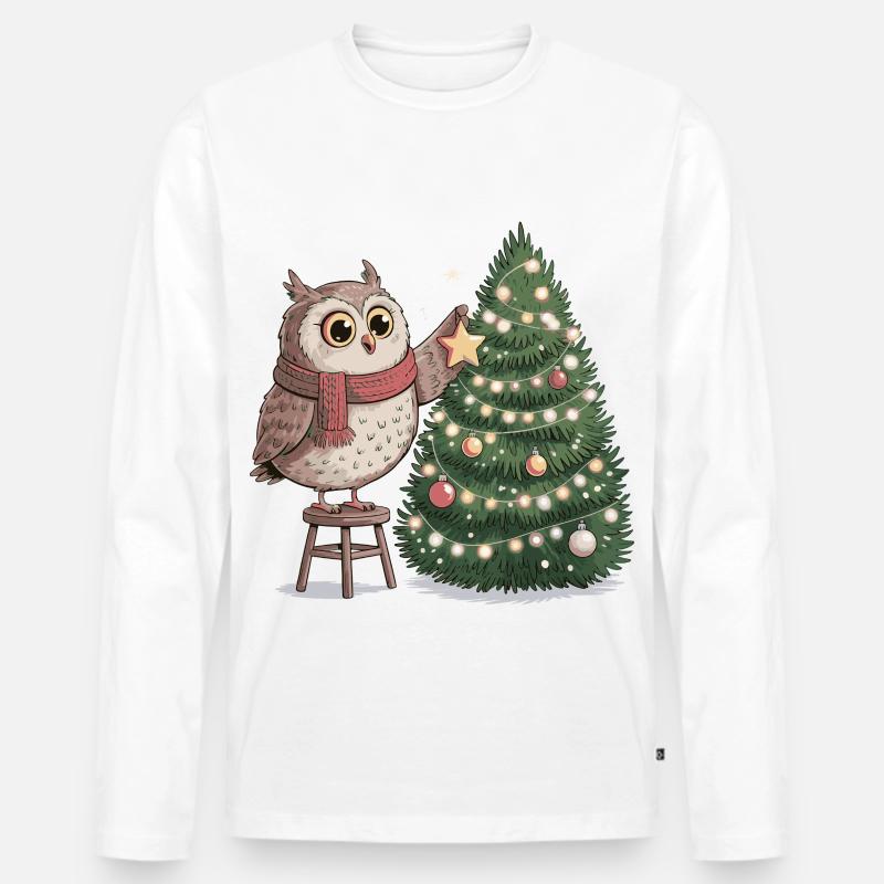Eule schmückt Weihnachtsbaum - Männer Premium Bio Langarmshirt - Weiß