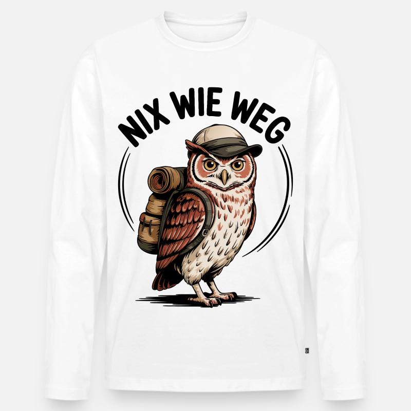 Wandernde Eule mit Rucksack - Männer Premium Bio Langarmshirt - Weiß