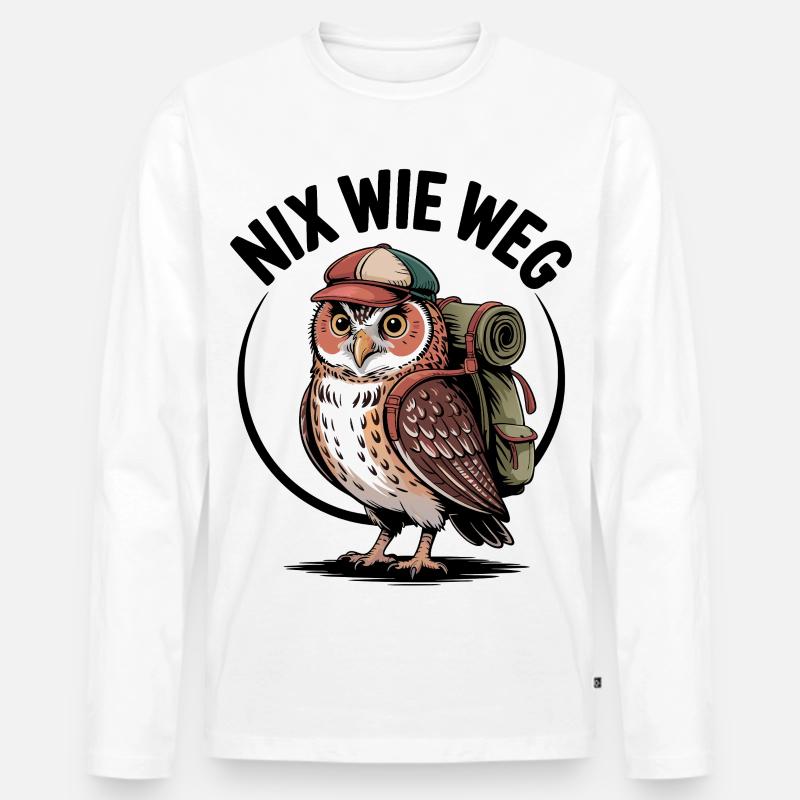 Wander-Eule mit Rucksack - Männer Premium Bio Langarmshirt - Weiß