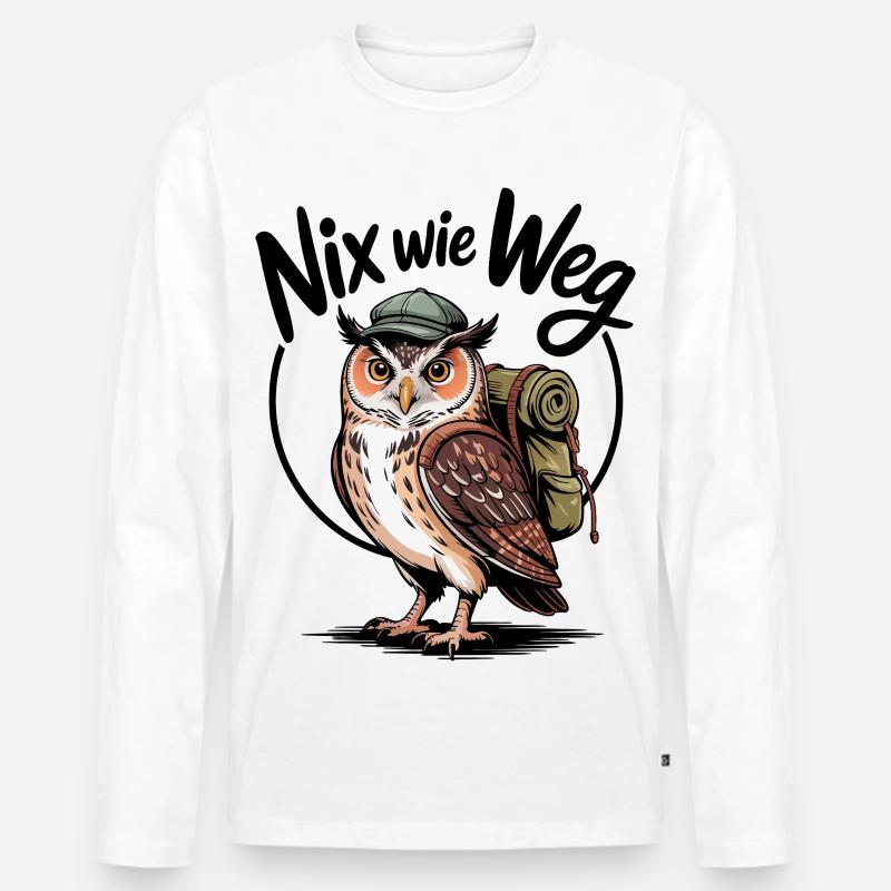 Wandernde Eule mit Rucksack - Männer Premium Bio Langarmshirt - Weiß