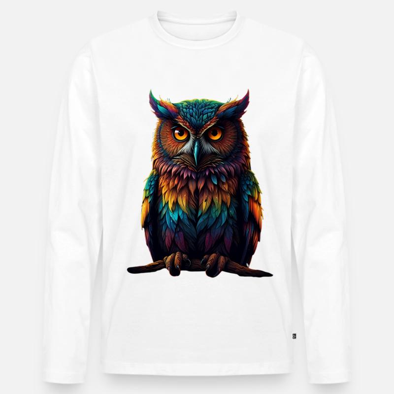 Bunte Eulenfedern Neonaugen - Männer Premium Bio Langarmshirt - Weiß