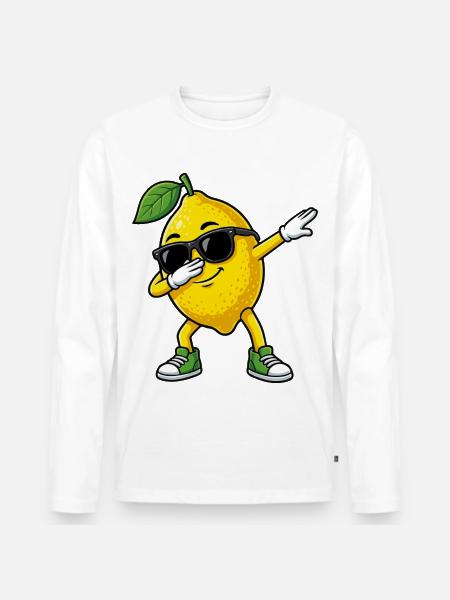 Funny Lemon in Dab Pose Cartoon - Men's Premium Organic Long Sleeve Shirt - white