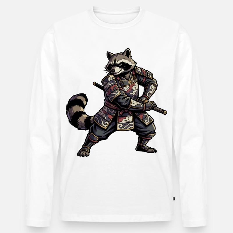 Waschbär Samurai mit Katana - Männer Premium Bio Langarmshirt - Weiß