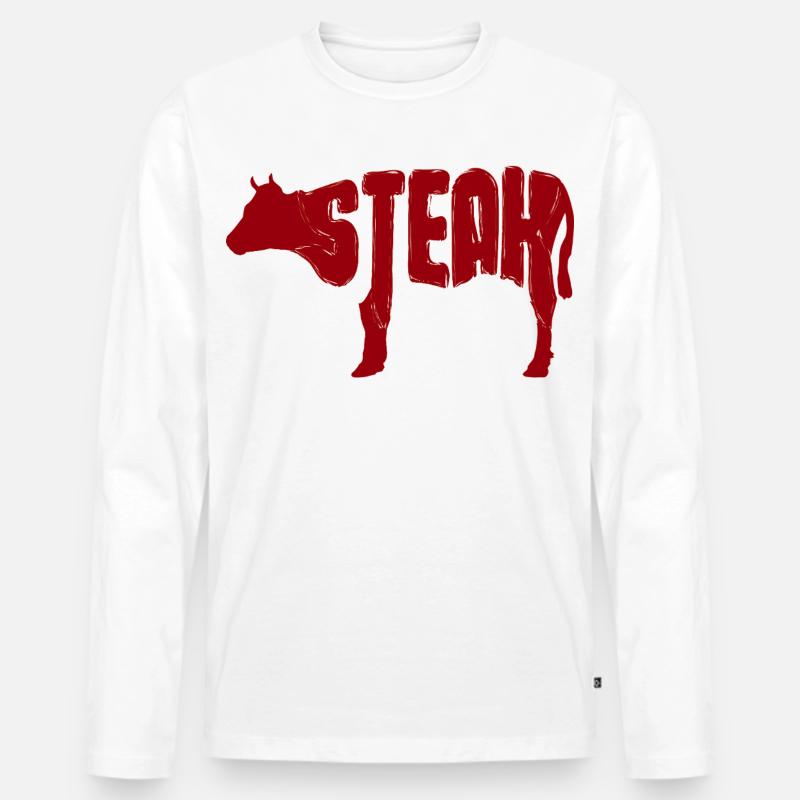 Rotes Steak Rind Silhouette - Männer Premium Bio Langarmshirt - Weiß