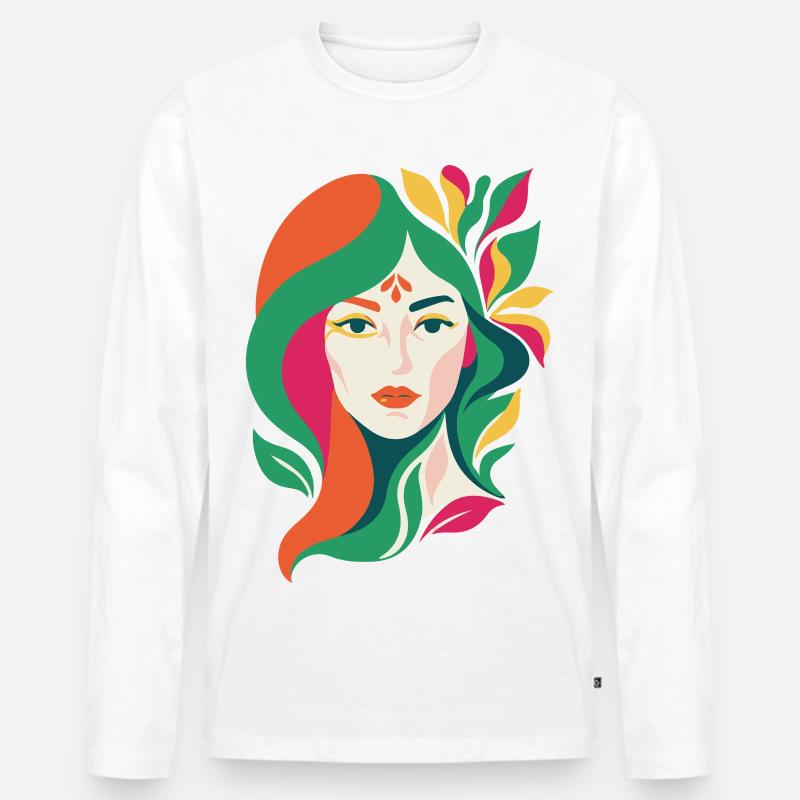 Lebendiges, abstraktes Blumenporträt einer Dame - Männer Premium Bio Langarmshirt - Weiß