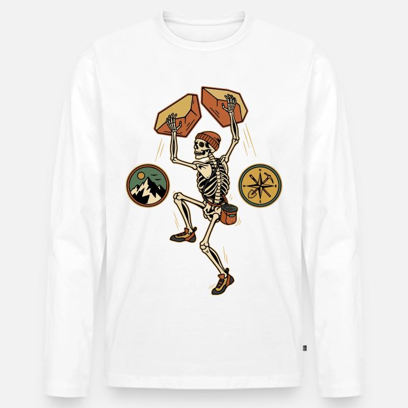 Skeleton Climber Adventure Mountains Kompass - Männer Premium Bio Langarmshirt - Weiß
