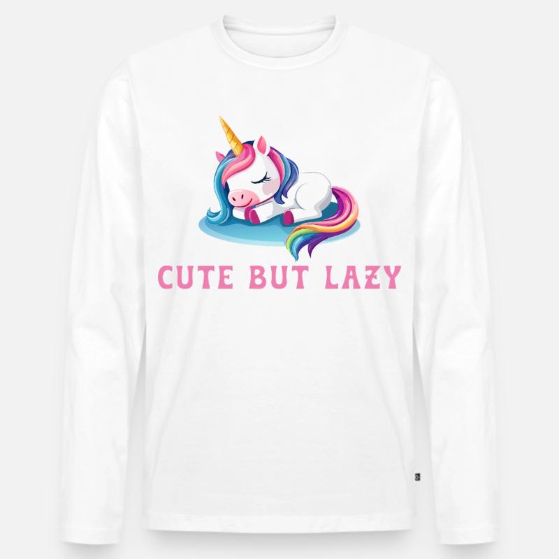 Cute But Lazy – Schlafendes Einhorn Design - Männer Premium Bio Langarmshirt - Weiß