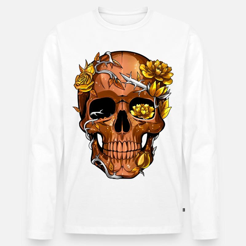 Goldener Stacheldraht-Blumenschädel - Männer Premium Bio Langarmshirt - Weiß