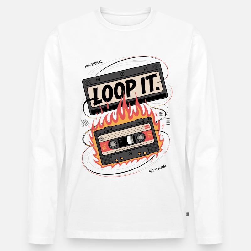 Retro Kassette mit "Loop It" Flammen-Design - Männer Premium Bio Langarmshirt - Weiß