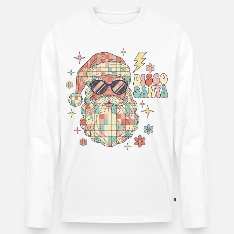Techno Disco Weihnachtsmann Discokugel Lustig - Männer Premium Bio Langarmshirt - Weiß