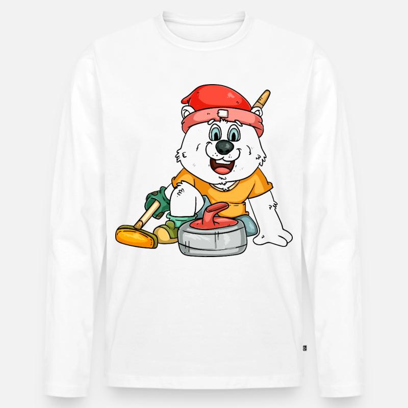 Curlingspieler Eisbär - Männer Premium Bio Langarmshirt - Weiß