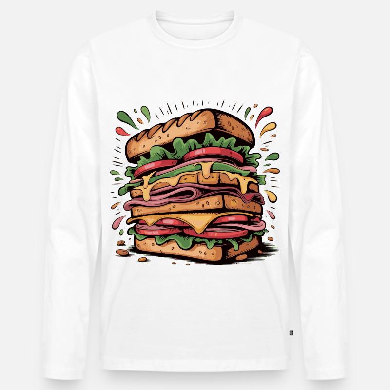 Burger Pop Art Explosion - Männer Premium Bio Langarmshirt - Weiß