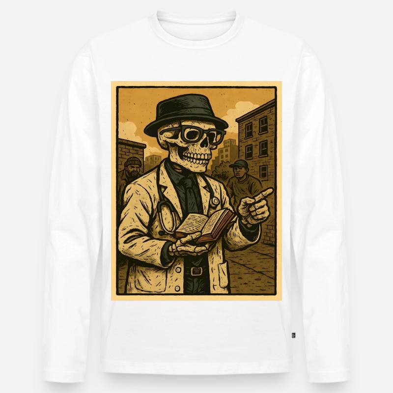 Retro-Skelett  Doktor mit Buch - Männer Premium Bio Langarmshirt - Weiß