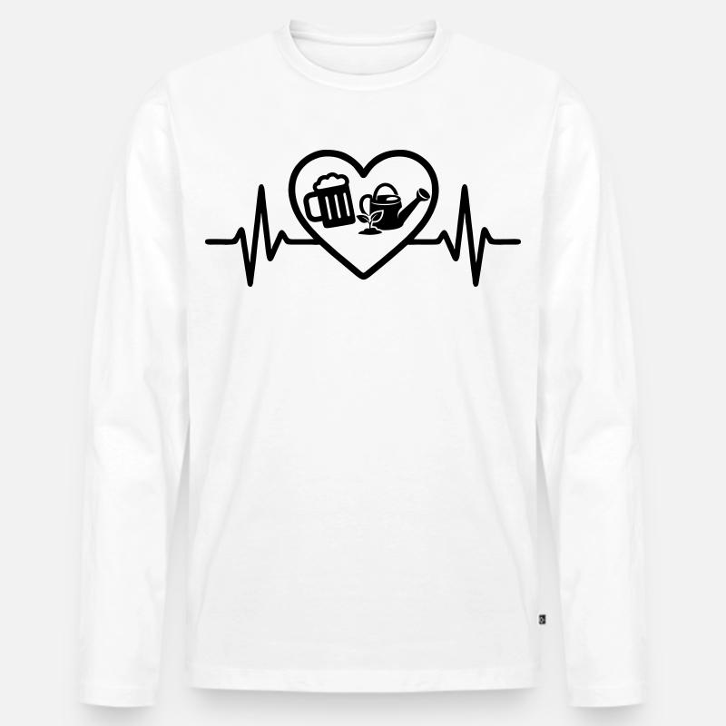 Herz Bier Gartenarbeit Humor - Männer Premium Bio Langarmshirt - Weiß