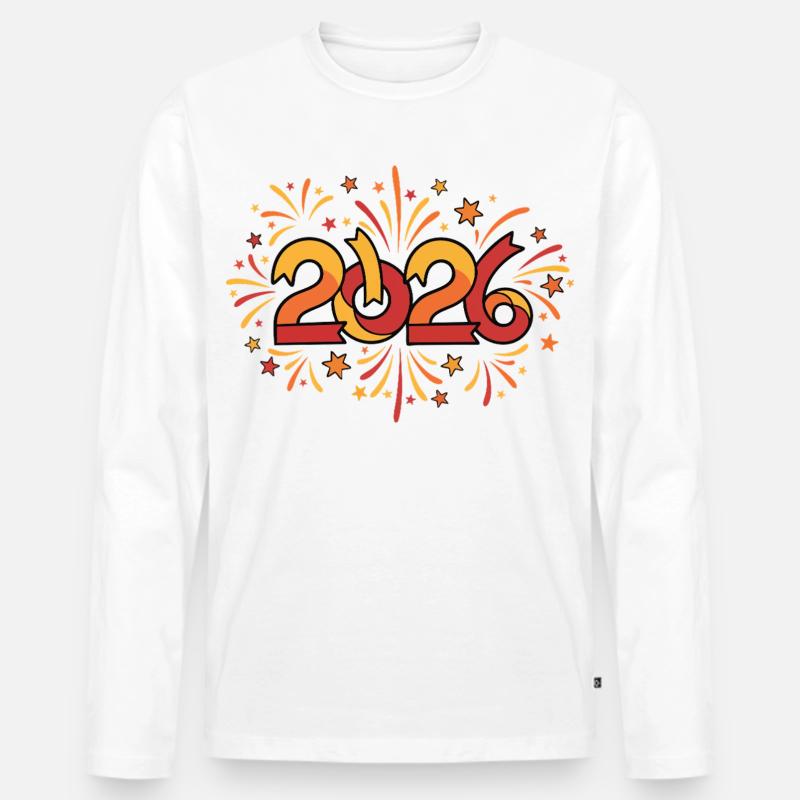 Feuerwerksfeier 2026 Silvester - Männer Premium Bio Langarmshirt - Weiß