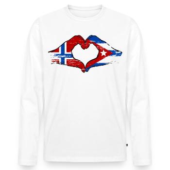 Norwegen Kuba Flagge Hände Herz - Männer Premium Bio Langarmshirt - Weiß - Vorne - Nico (187cm)