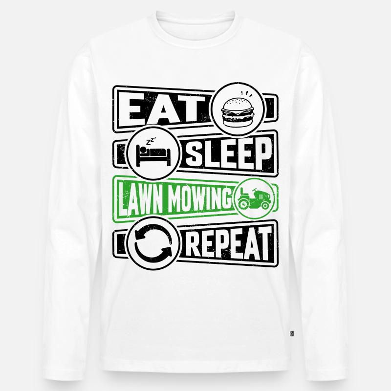 Eat Sleep Lawn Mowing Repeat - Männer Premium Bio Langarmshirt - Weiß