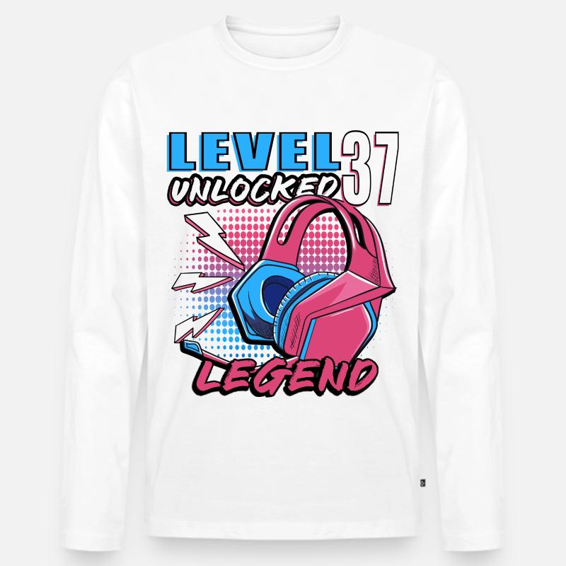 Level 37 Legend Neon Kopfhörer - Männer Premium Bio Langarmshirt - Weiß