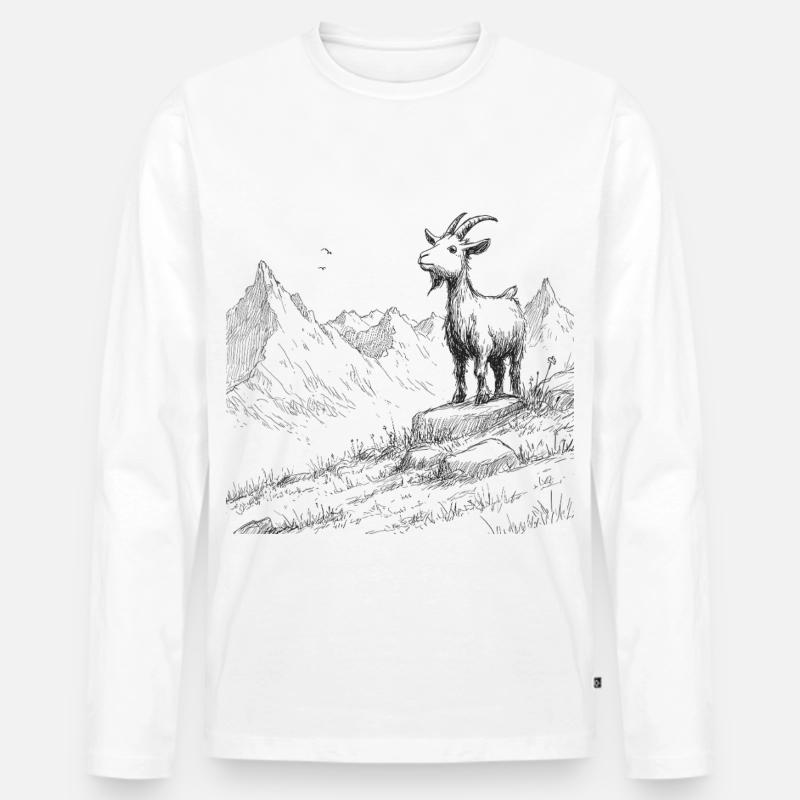 Alpengipfel mit Ziege - Männer Premium Bio Langarmshirt - Weiß